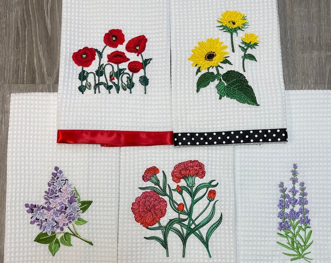 Poppy, Sunflower, Carnation, Lilac, Lavender Kitchen Towels