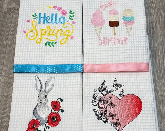 Hello Spring, Hello Summer, Rabbit with Poppy Flower, Heart with Butterflies