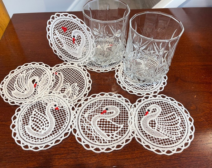 Lace Embroidered Swan Coasters, doilies