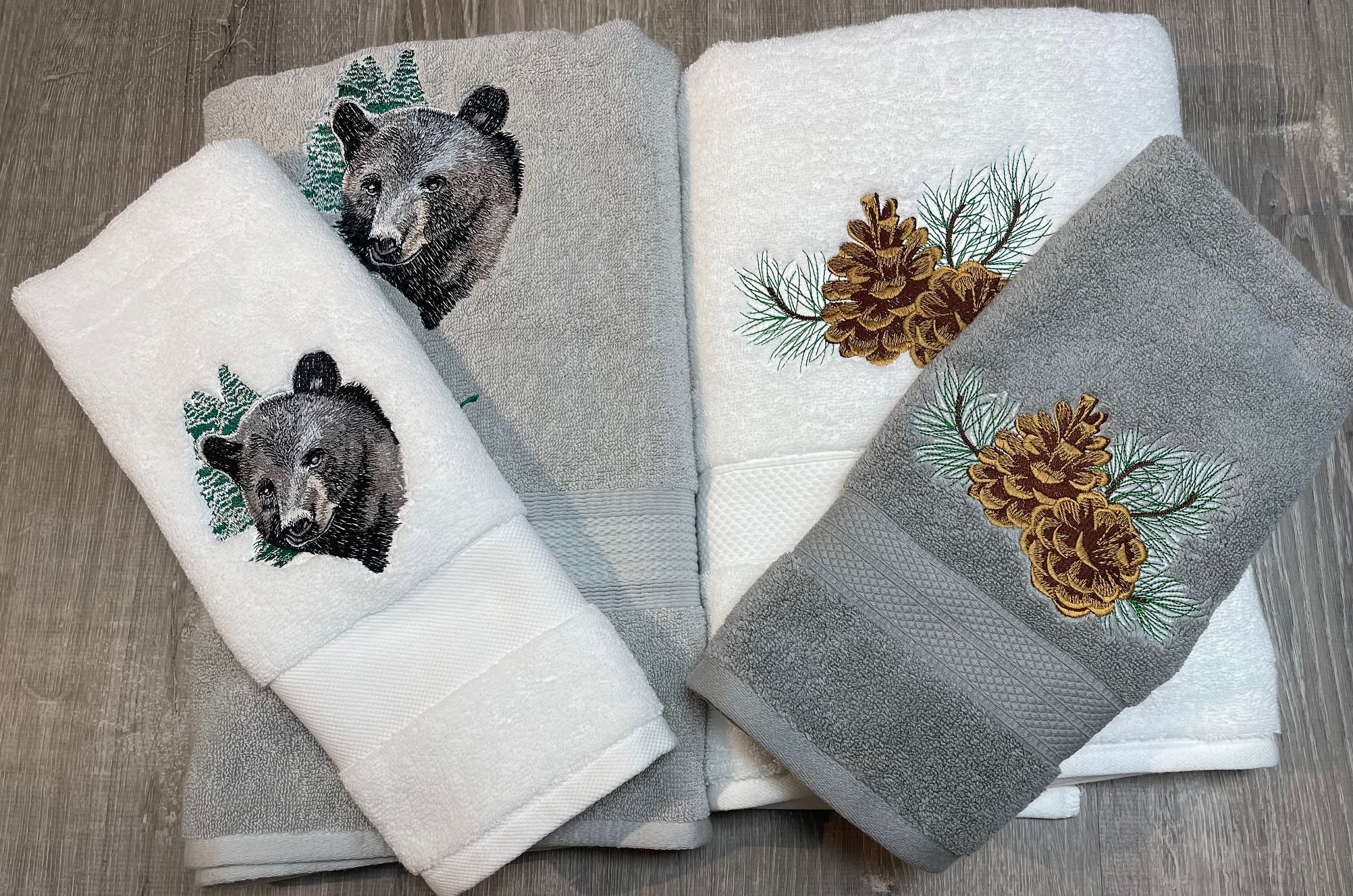 Bear Towels - Embroidered Gray Bath Towel Set- Or Individual – Borgmanns  Creations