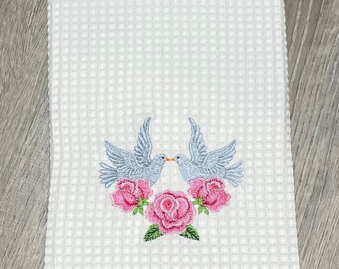 Just Married, Wedding, Anniversary Dove Kitchen Towel