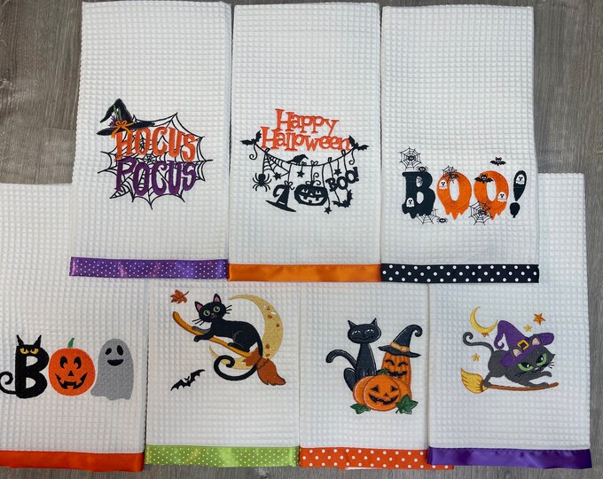 Cat in Pumpkin Patch Kitchen Towel, Halloween, fall kitchen towels
