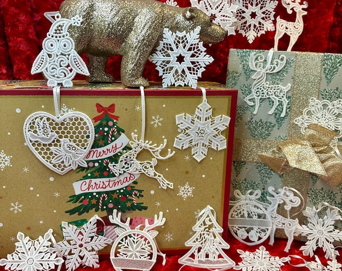 Christmas Lace Embroidered Ornaments, snowflakes