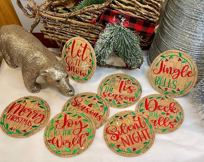 Cork Embroidered Holiday Coasters
