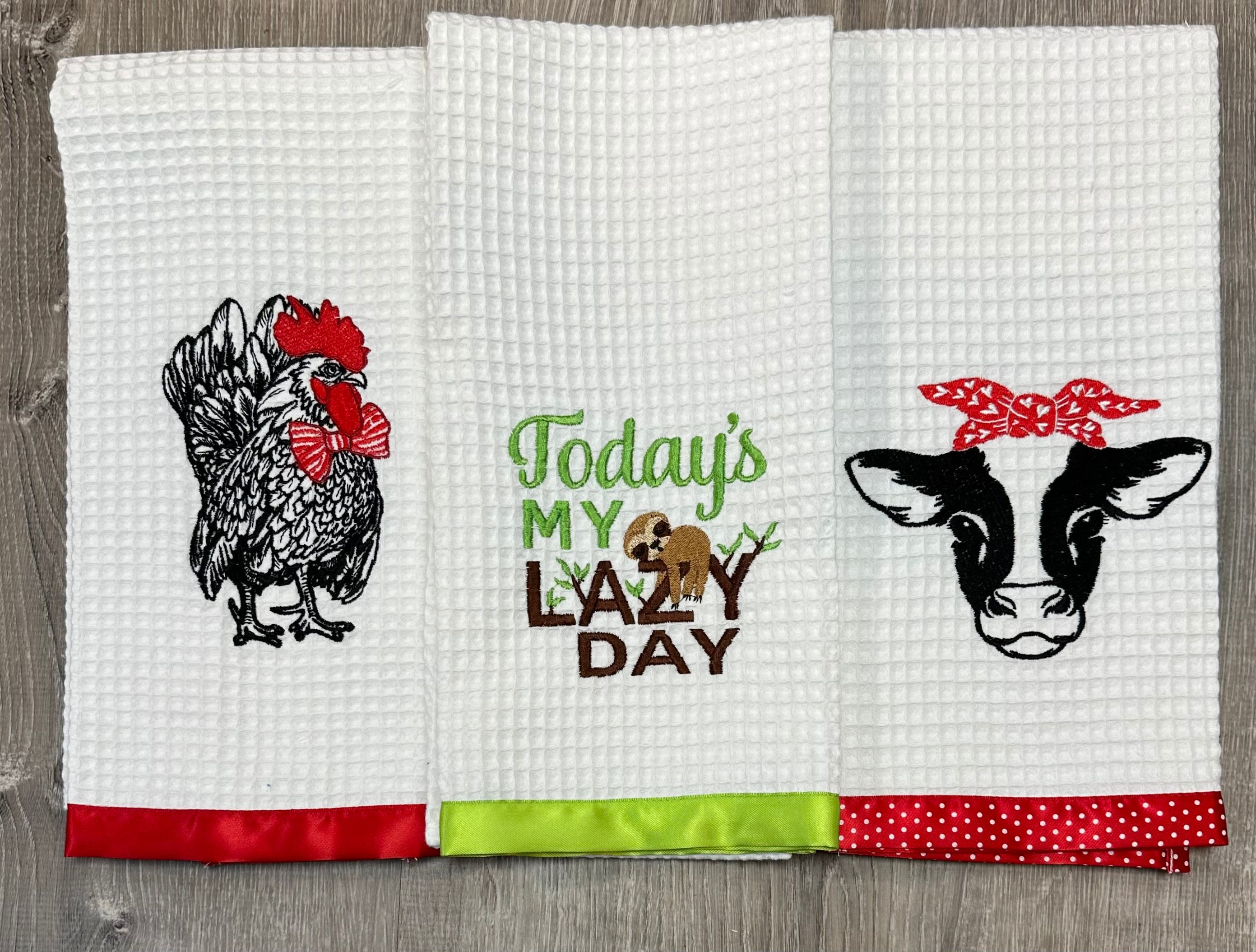  Homaxy 100% Cotton Waffle Weave Cow Embroidery Kitchen Dish  Towels