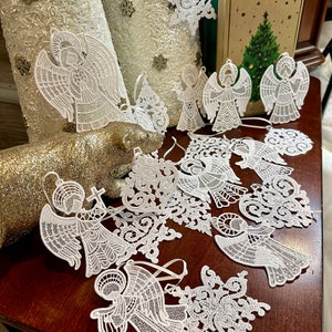 Ornements brodés de dentelle de Noël, anges