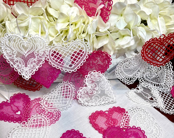 Embroidered Lace Heart Ornaments