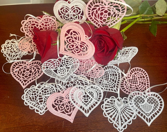 Lace Embroidered Heart Ornaments