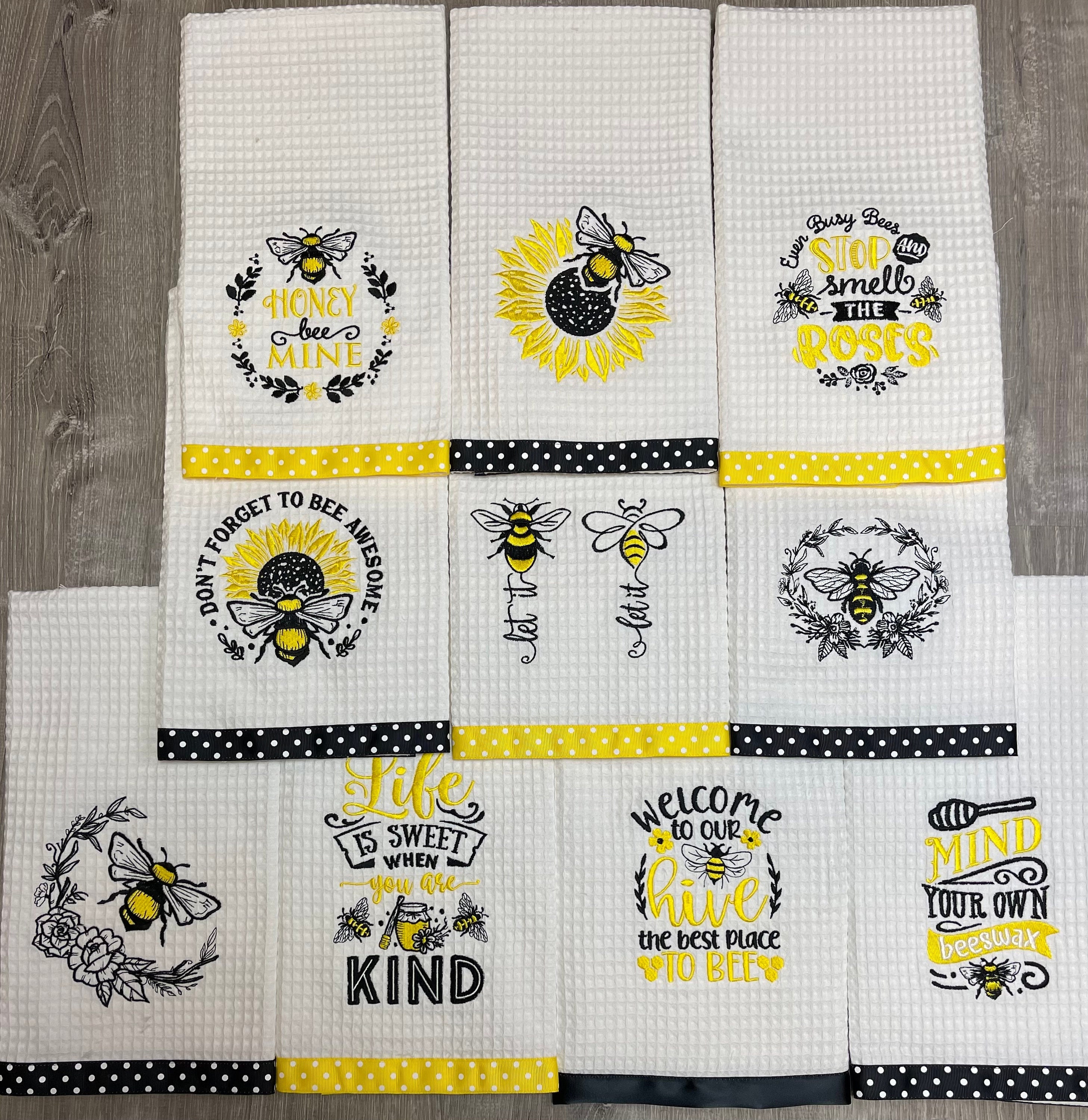 REDUCED CLEARANCE Hanging Kitchen Towels, Bee Happy, Kitchen Décor