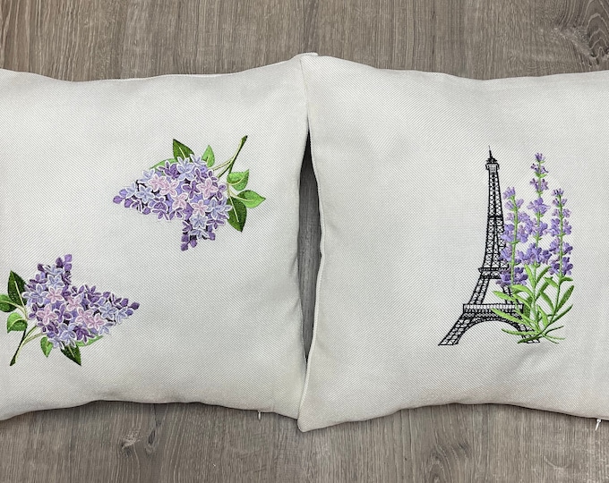 Eiffel Tower & Lavender, lilac Pillow