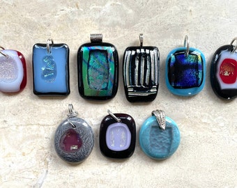 Dichroic Fused Glass Window Pendant Necklaces (4)