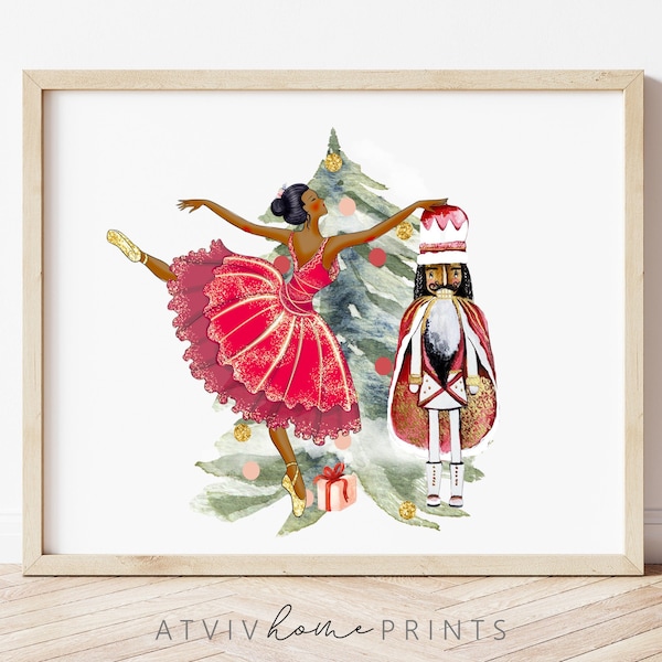 African American Nutcracker print, Christmas print, pink Christmas print, Christmas printable, black nutcracker print, Nutcracker print