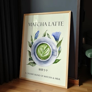 Matcha latte print, matcha poster, café poster, trendy kitchen poster, Matcha latte lover, matcha wall art, matcha kitchen decor wall art