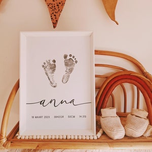 Impresión personalizada sin tinta para bebés, impresión de nacimiento personalizada, huella de recién nacido, huella de bebé, impresión de estadísticas de nacimiento, arte de pared de huella para guardería