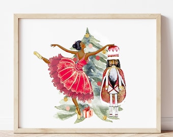 African American Nutcracker print, Christmas print, pink Christmas print, Christmas printable, black nutcracker print, Nutcracker print