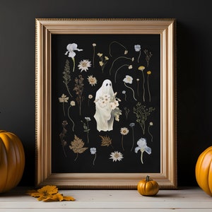 Floral ghost printable halloween, botanical ghost print, halloween ghost flowers print, Floral Ghost digital print, vintage halloween print