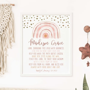 Baptism gift girl, print, personalized baptism print, custom name baptism print, baby girl gift, printable baptism gift, boho wall art