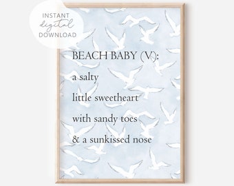 Beach baby print, beach quote print, nautical nursery, beach nursery decor, waves print, beach print, Ocean Nursery Prints, coastal decor