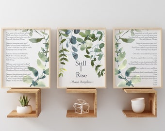 Still I rise, Maya Angelou print, set of 3, poem print, printable art, home decor, above the bed print, minimalist, scandinavian, eucalyptus