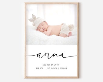 Personalised birth print, newborn photo print, birth stats nursery wall art, personalised baby photo print, birth stats print, printable