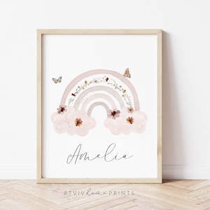 Rainbow name print, rainbow name printable, personalised name print, Somewhere over the rainbow, in a field of roses she is a wildflower