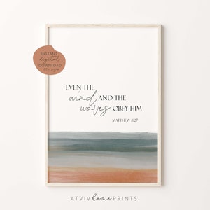 Até o vento e as ondas lhe obedecem, Mateus 8:27, Arte de parede cristã, Citação da Bíblia, Escritura para impressão, Impressão de versículo da Bíblia, impressão de oceano, arte