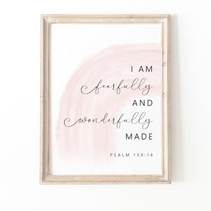 I am fearfully and wonderfully made, Psalm 139:14, nursery print, rainbow Christian girls room print, nursery bible verse, boho christian