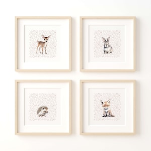 Woodland dieren kwekerij print set, bunny kwekerij kunst, fox print, egel print, fox kwekerij print, bos kwekerij meisje, meisjes kwekerij