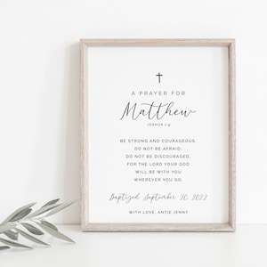 Baptism print, personalised baptism print, custom name baptism print, baptism gift boy, Be strong and courageous, printable baptism gift