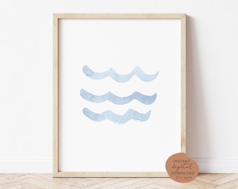 Blue waves print, nautical nursery, beach theme, waves print, Whale nursery print, under the sea print, beach nursery print, abstract waves