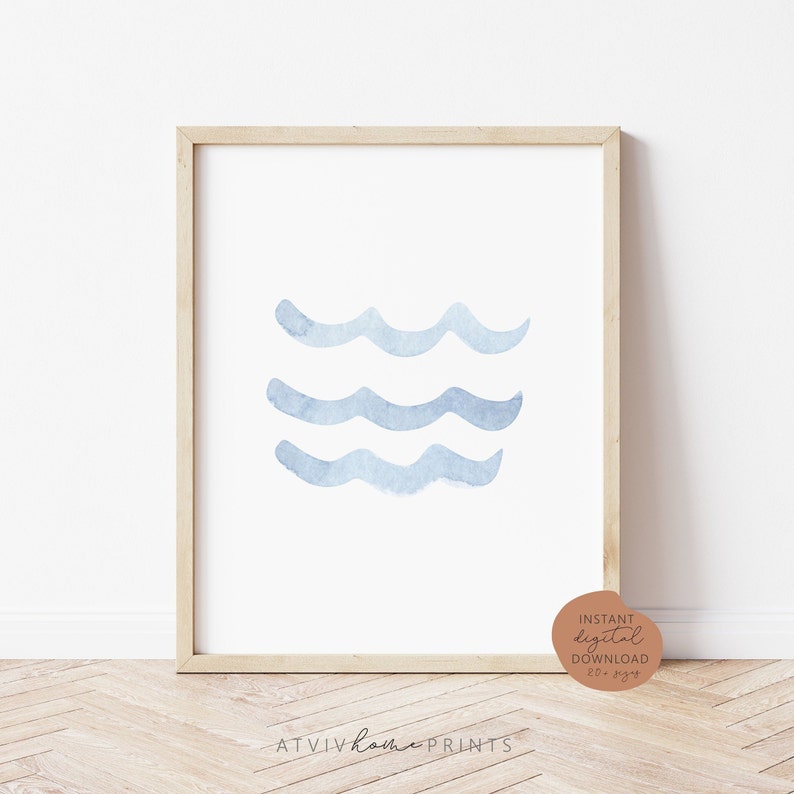 Blue Waves Print Nautical Nursery Beach Theme Waves Print Etsy