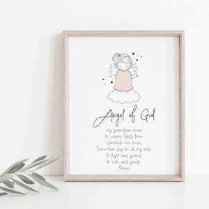 Angel of God, Guardian Angel Prayer Art Print, Printable Children&#39;s Prayer, Angel of God My Guardian Dear, Children&#39;s Prayer, nursery print