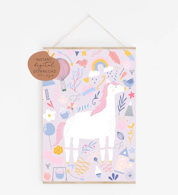 Unicorn Print Unicorn Poster Nursery Wall Art Printable | Etsy
