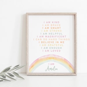 Affirmations print, custom affirmations, affirmations for kids, affirmations personalised, I am kind, I am smart, nursery decor, homeschool