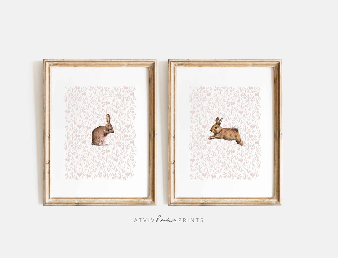 Bunny Nursery Print Set, Bunny Nursery Art, Cute Bunnies, Woodland Nursery Girl, Girls Nursery Print, Girls Room, Bunny Printable Wall Art - Etsy