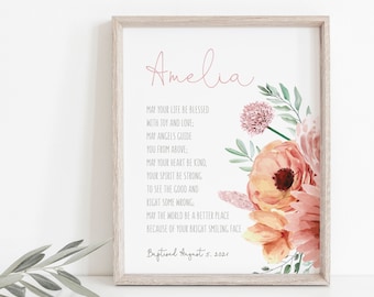 Baptism print, personalised baptism print, custom name baptism print, baptism gift girl, baby girl gift, printable baptism gift, dedication