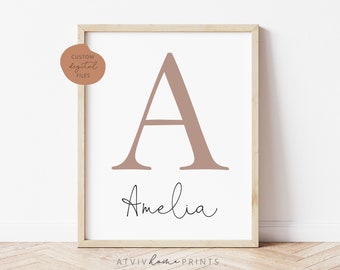 Custom initial print, name printable, personalised name print, personalized initial name print, name print, nursery print, custom colors