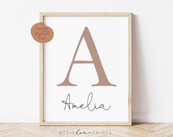 Custom initial print, name printable, personalised name print, personalized initial name print, name print, nursery print, custom colors