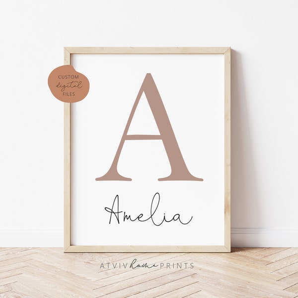 Custom initial print, name printable, personalised name print, personalized initial name print, name print, nursery print, custom colors