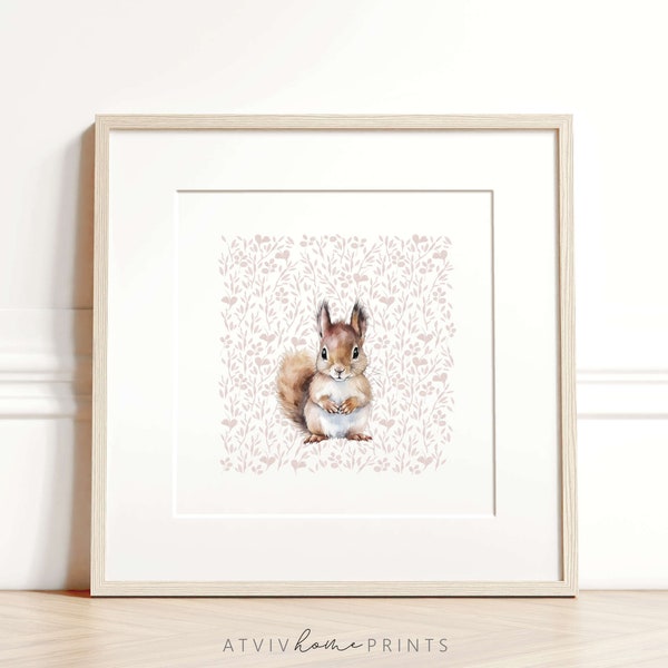 Squirrell nursery print, squirrel nursery art, cute squirrel print, woodland nursery, girls nursery print, girls room, printable wall art