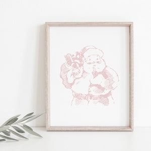 Santa print, pink Santa print, boho Christmas print, Pink Christmas print, vintage Santa print, pink Christmas wall art, boho Holiday print