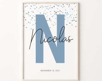 Custom initial print, name printable, personalized name print, personalized initial name print, name print,nursery print, custom birth print