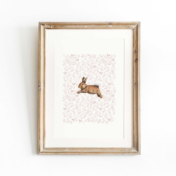 Bunny nursery print, bunny nursery art, cute bunny print, woodland nursery girl, girls nursery print, girls room, bunny printable wall art