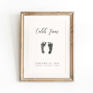 Personalised birth print, newborn footprint, baby footprint art, birth stats print, printable birth stats print, footprint nursery wall art