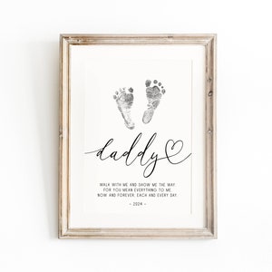 Printable Father's day footprint art, personalized gift for dad, Father's day gift footprints, newborn footprint, Father's day kids keepsake