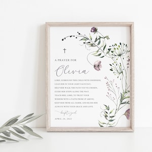 Baptism gift girl, print, personalized baptism print, custom name baptism print, baby girl gift, printable baptism gift, wildflowers baptism
