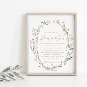 Regalo de bautizo para niña, impresión, impresión de bautizo personalizada, impresión de bautizo con nombre personalizado, regalo de niña, regalo de bautizo imprimible, bautizo con flores silvestres