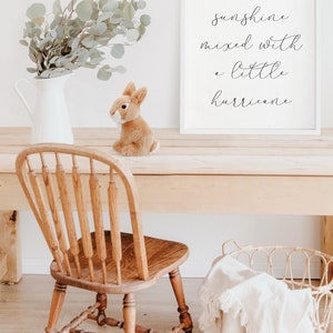 Girls Room Wall Decor – 'She Is Sunshine Mixed With A Little Hurricane' Canvas Hanging Flag, 12x16 Inch