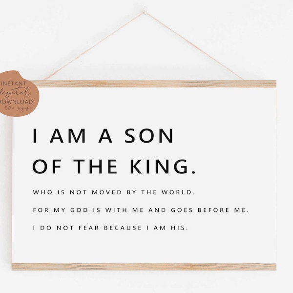 I am a son of the King, printable, 2 Corinthians 6:18, nursery print, girls room print, nursery bible verse,kids bible verse print scripture