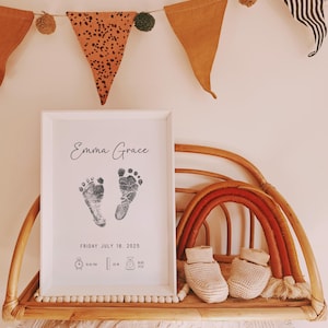 Personalised birth print, newborn footprint, baby footprint art, birth stats print, printable birth stats print, footprint nursery wall art image 4